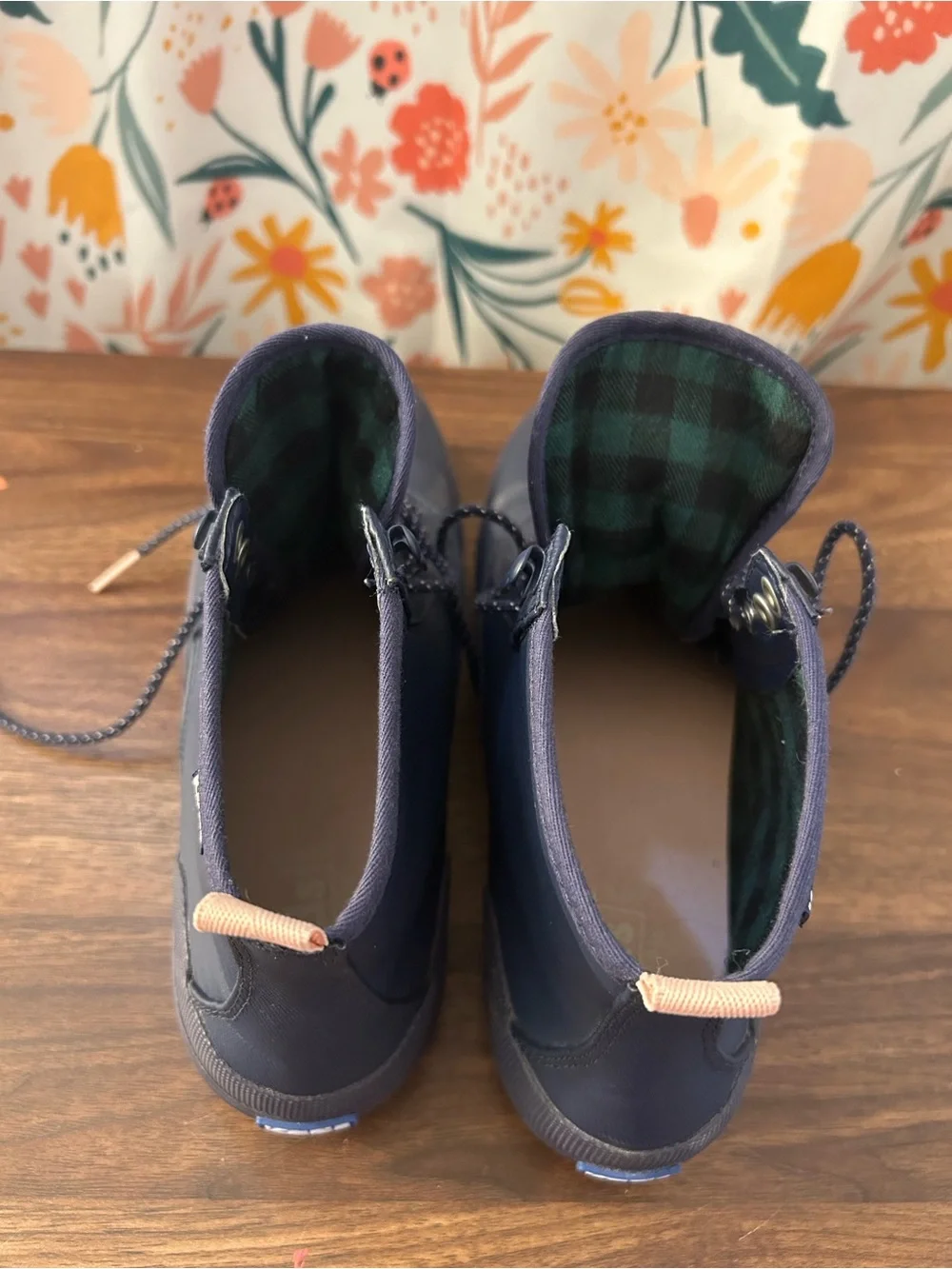 Keds Scout Splash Rain Boots Navy Pink Women’s US 9 Water Resistant Flannel